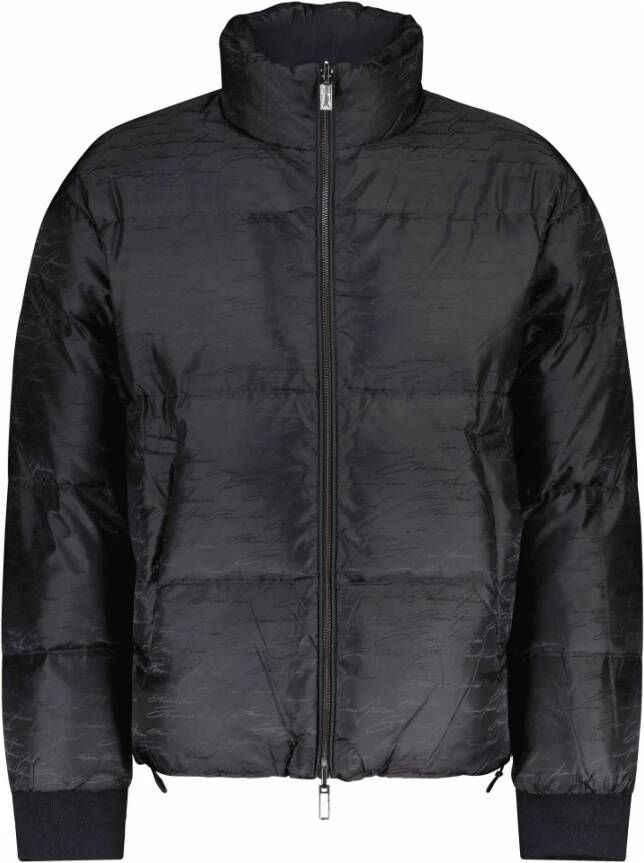 Emporio Armani Gewatteerde jas met allover-print en dons- en verenvulling Black Heren