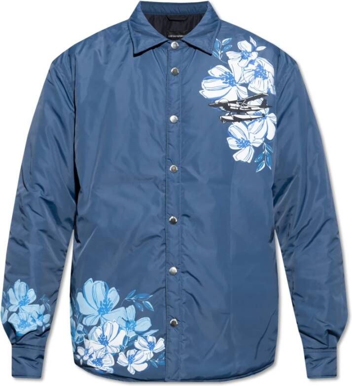 Emporio Armani Gewatteerde jas met bloemenmotief Blauw Heren