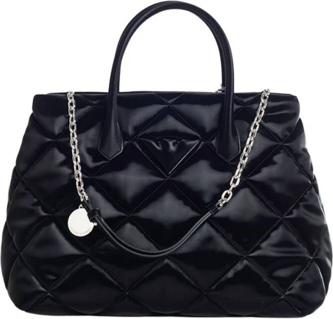 Emporio Armani Gewatteerde nylon handtas met glanzende wet-look Zwart Dames