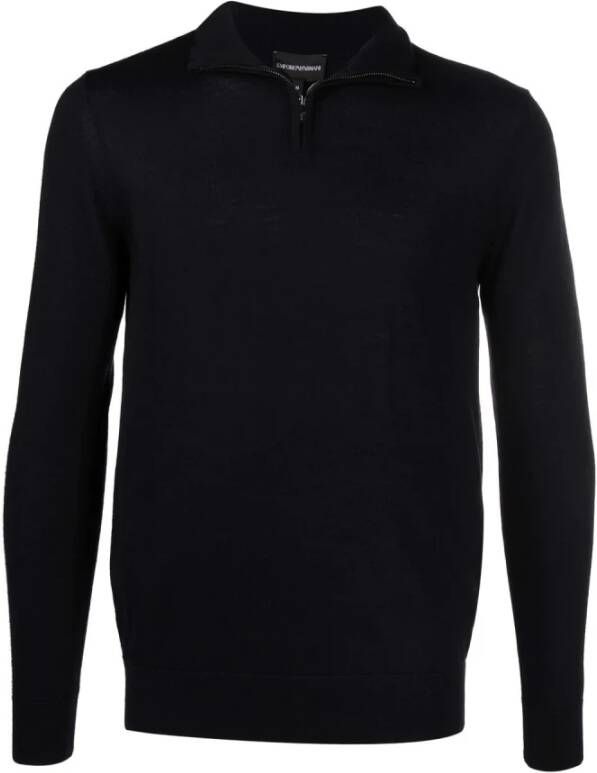 Emporio Armani Halve rits wollen trui Blauw Heren