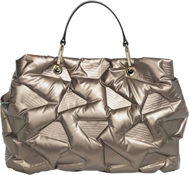 Emporio Armani Gouden Gewatteerde Winkelzak met Monogramdetails Yellow Dames