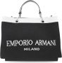 Emporio Armani Logo-Intarsia Tote Bag Zwart Wit Gebreide Handtas Black Dames - Thumbnail 2