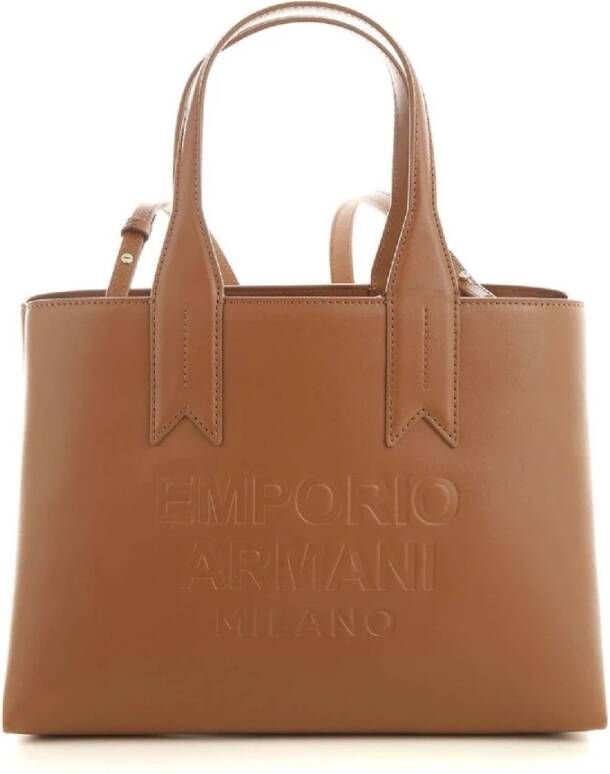Emporio Armani Bruine handtas met verstelbare afneembare band en maxi logo belettering Brown Dames