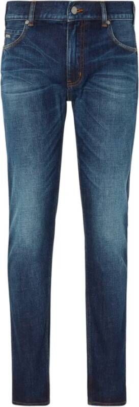 Emporio Armani Blauwe Stonewashed Jeans met Logo-Patch Blauw Heren