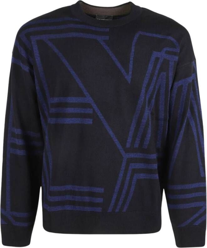 Emporio Armani Blauwe Sweaters met Ronde Hals en Lange Mouwen Blauw Heren