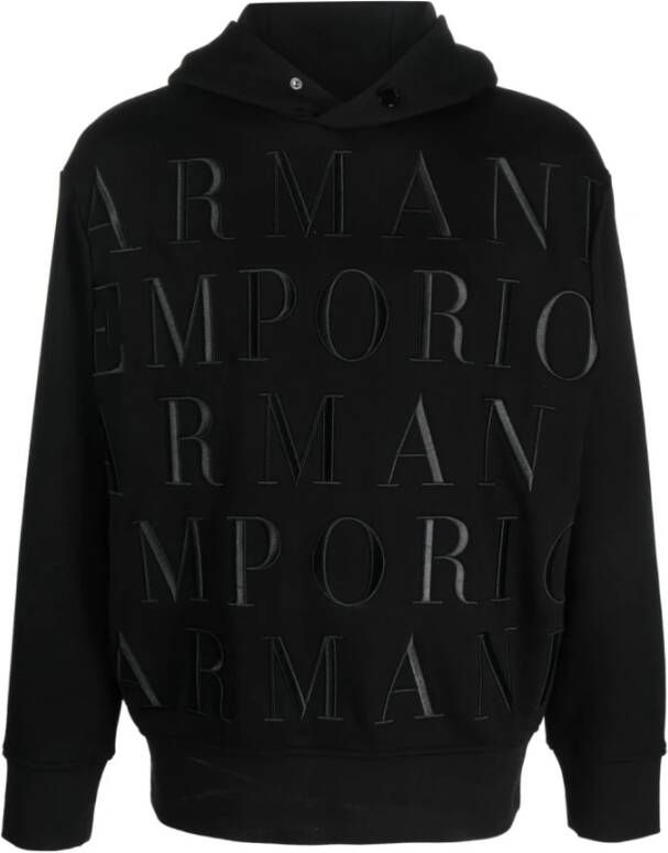 Emporio Armani Logo-geborduurde Katoenen Hoodie Black Heren