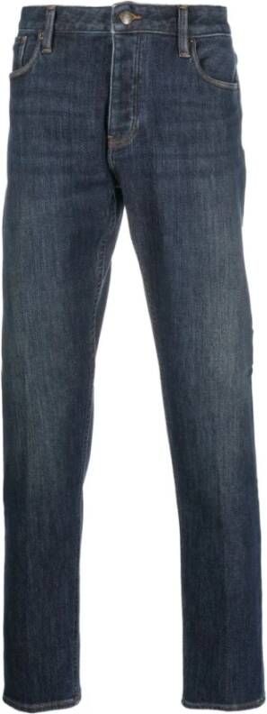Emporio Armani Donkerblauwe Slim Fit Jeans met Metalen Logo Blauw Heren