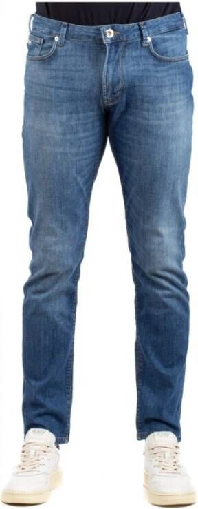 Emporio Armani Denim Jeans met Leren Logolabel Blue Heren