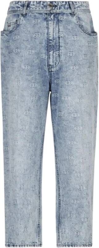Emporio Armani Loose Fit Denim Gebleekt Jacquard Logo Jeans Blue Heren