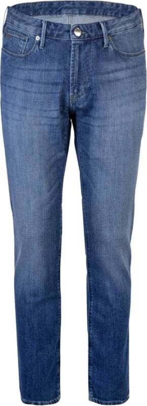 Emporio Armani Blauwe Slim-Fit Jeans met Contraststiksels Blue Heren