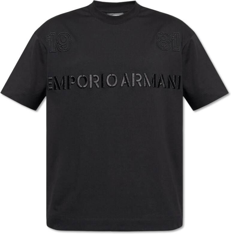 Emporio Armani Zwart T-shirt met borduursel Black Heren
