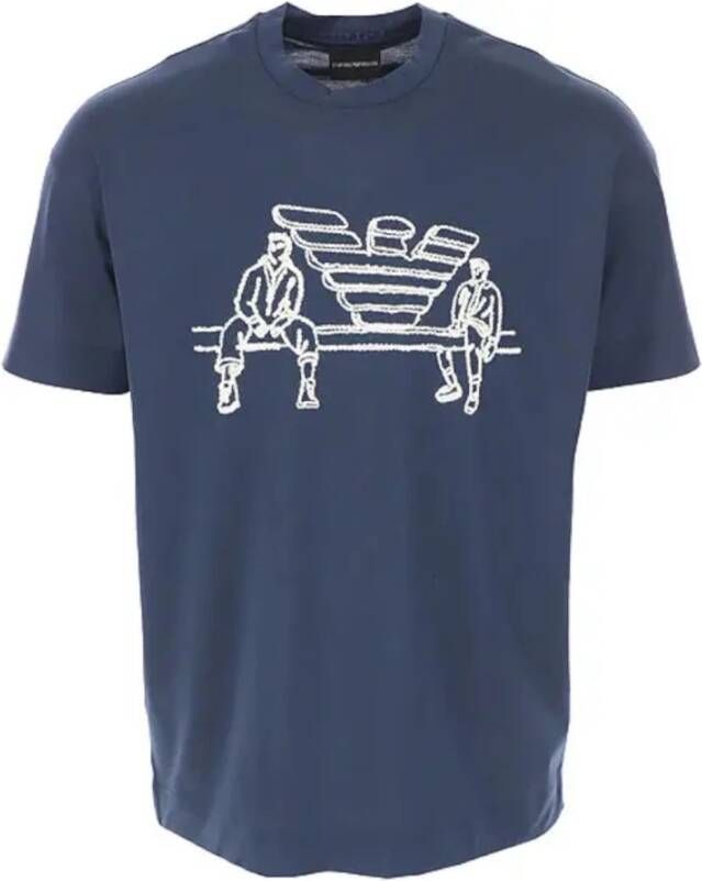 Emporio Armani Blauw T-shirt met korte mouwen en geborduurd maxi-logo Blue Heren