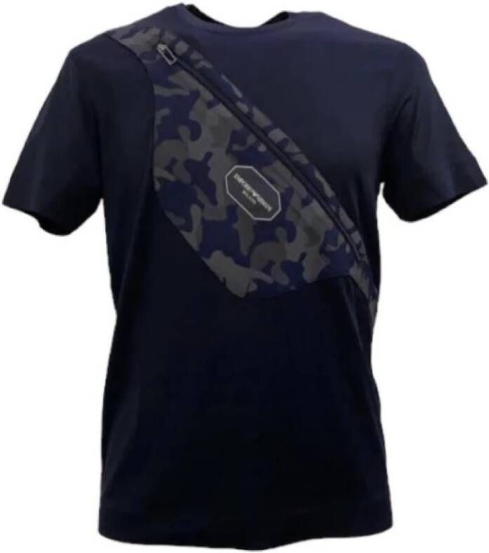 Emporio Armani Navyblauw T-shirt met korte mouwen en camouflagezak met rits Blue Heren