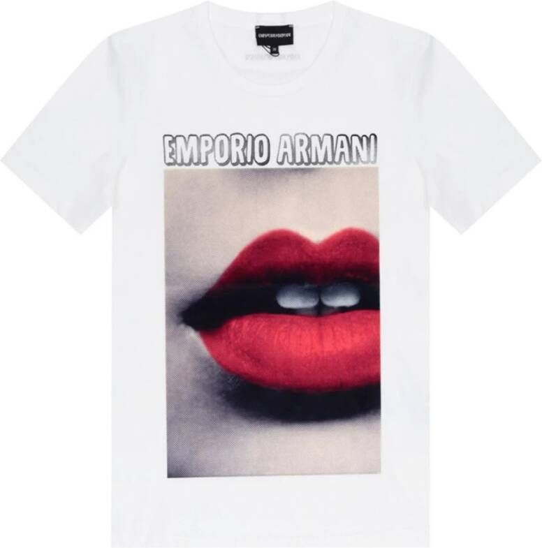 Emporio Armani Wit T-shirt met korte mouwen en suède-effect applicatie en logo belettering White Dames