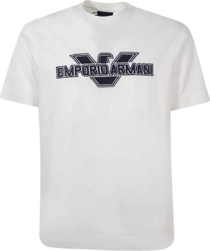Emporio Armani Witte Katoenen T-shirt met Adelaar Patch Logo White Heren