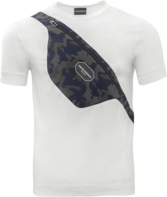 Emporio Armani Witte heren T-shirt met camouflage zak White Heren