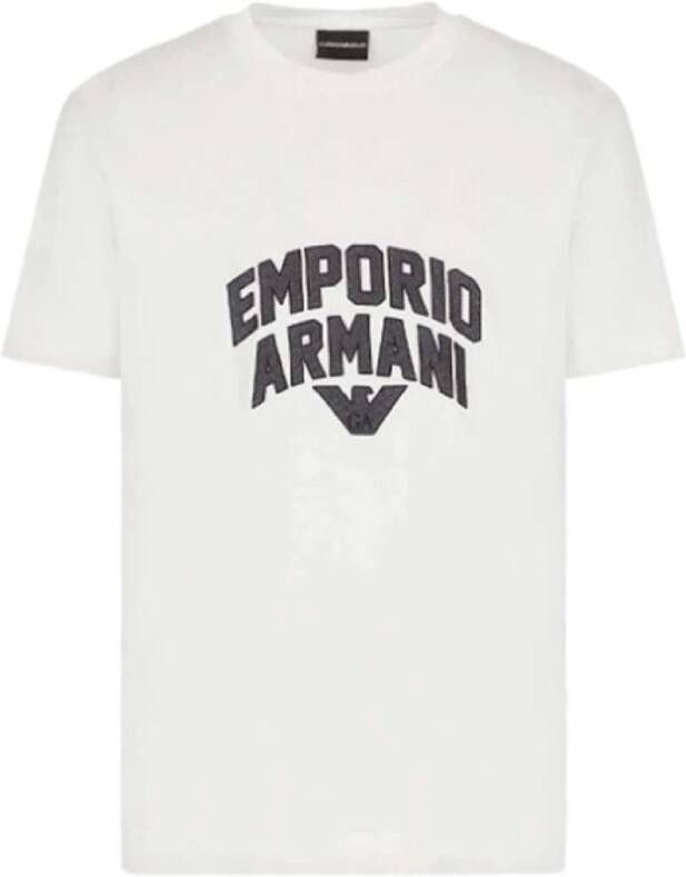 Emporio Armani Wit Tencel Jersey T-Shirt met Adelaar Patch Logo White Heren