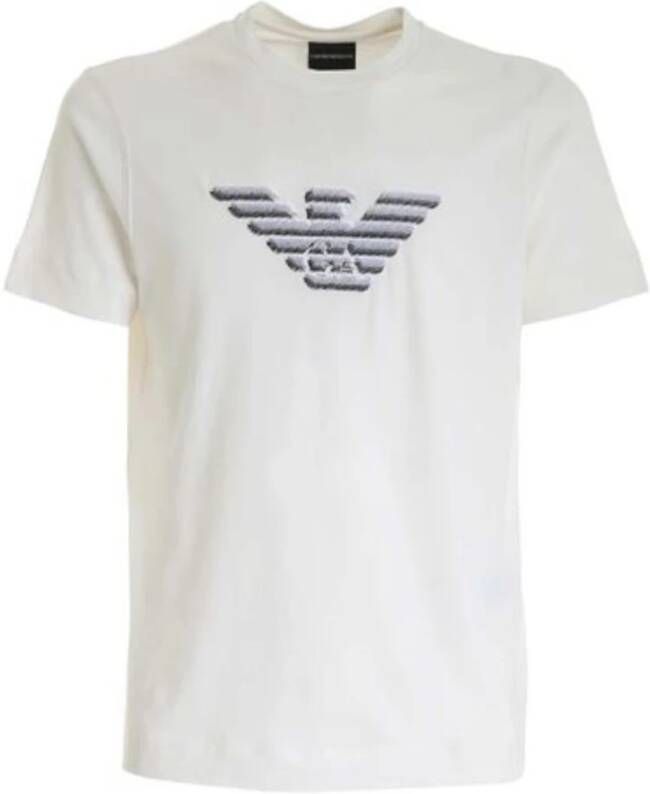 Emporio Armani Witte Heren T-shirt met Geborduurd Adelaar Logo White Heren