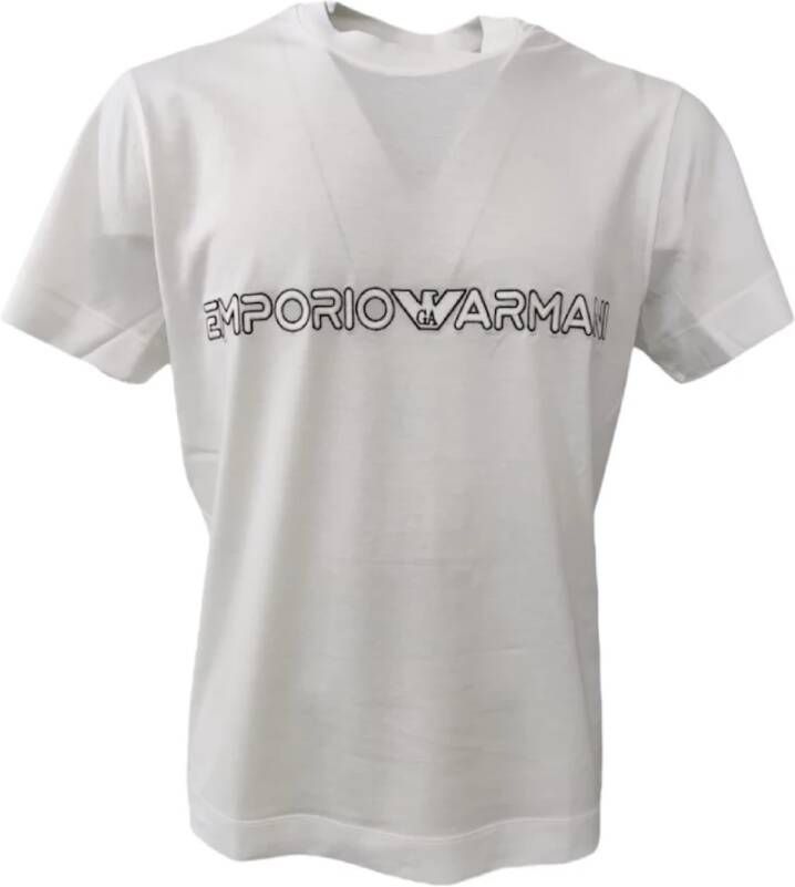 Emporio Armani Korte Mouw Jersey Katoen en Tencel T-Shirt met Geborduurd Logo Xxxl White Heren