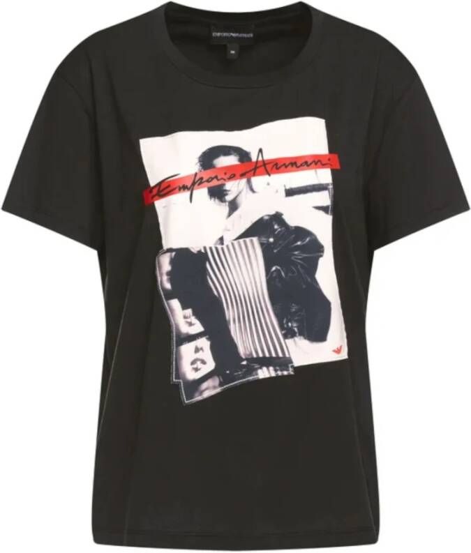 Emporio Armani Zwart T-shirt met Korte Mouwen Maxi Print en Logo Tekst Black Dames