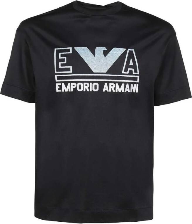 Emporio Armani Navyblauw T-shirt met korte mouwen van jersey met maxi logo belettering en Aquila Azzurro logo Black Heren
