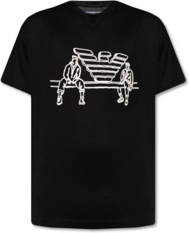 Emporio Armani Zwarte heren T-shirt met korte mouwen en maxi logo Black Heren
