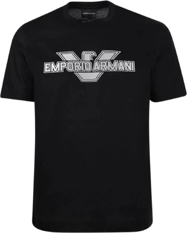 Emporio Armani Zwarte Katoenen T-shirt met Adelaar Patch Logo Black Heren
