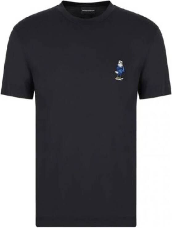 Emporio Armani Navyblauw T-shirt met korte mouwen en Maxi Eagle Cartoon Patch Black Heren