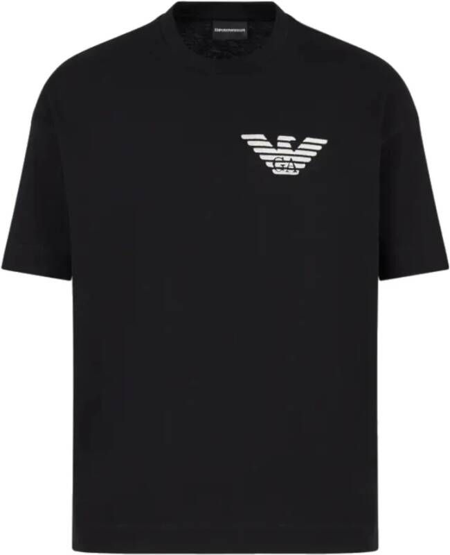 Emporio Armani Korte mouwen zwarte katoenen T-shirt met adelaarslogo L Black Heren