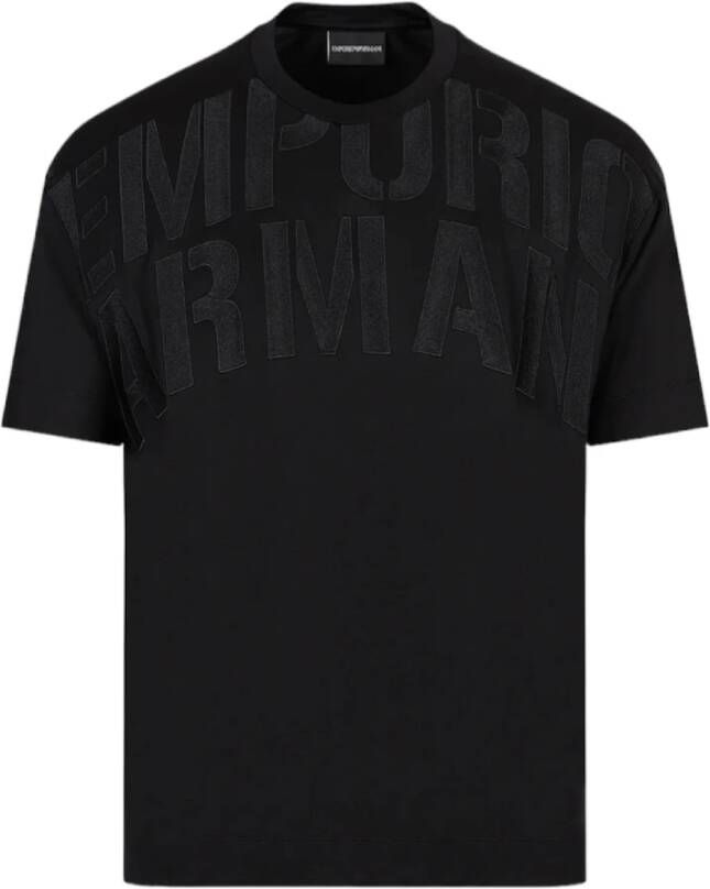 Emporio Armani Zwarte T-shirt met korte mouwen en geborduurd logo Black Heren