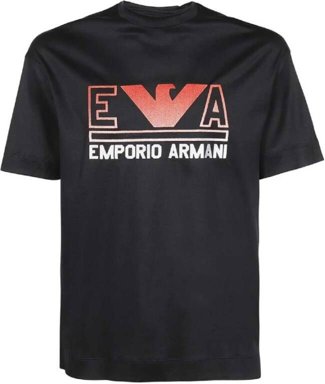 Emporio Armani Navyblauw T-shirt met korte mouwen van jersey met maxi logo belettering en rood oranje adelaarslogo Black Heren