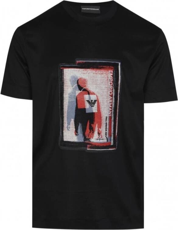 Emporio Armani Grafische Patch Korte Mouw Zwarte T-shirt voor Heren Black Heren