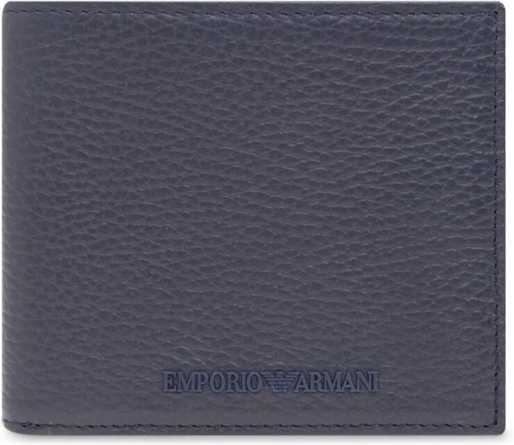 Emporio Armani Leather wallet with logo Blauw Heren