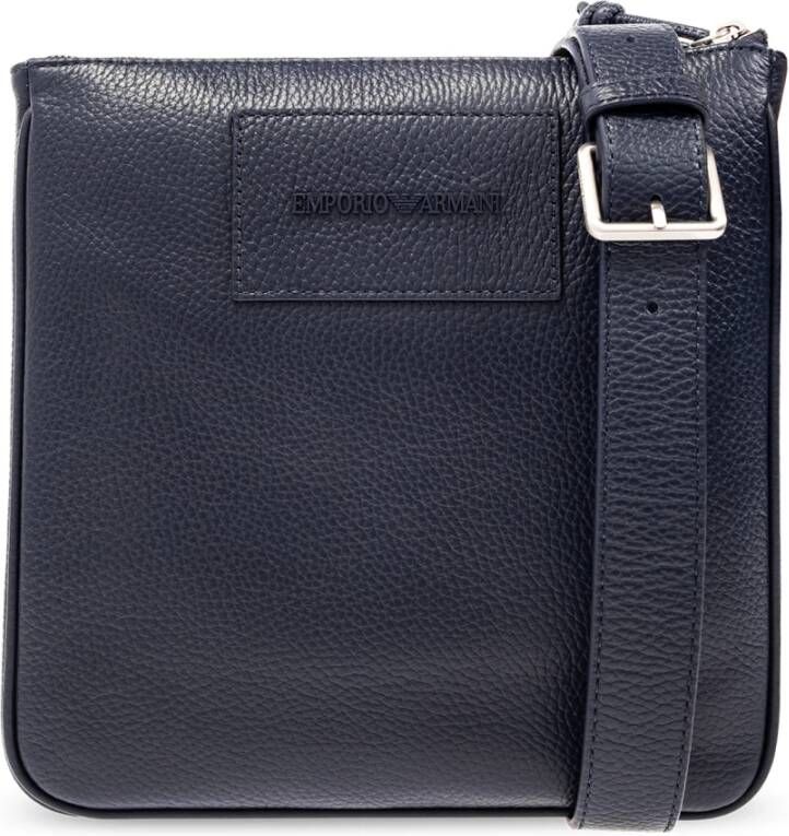 Emporio Armani Blauwe Leren Messenger Tas Blue Heren