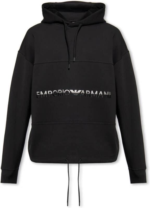Emporio Armani Logo-embroidered hoodie Zwart Heren