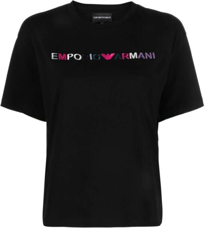 Emporio Armani Zwart Katoenen T-Shirt met Geborduurd Logo Zwart Dames