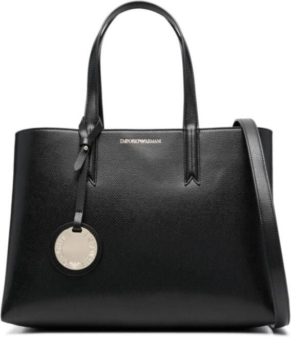 Emporio Armani Rode Getextureerde Leren Tote Tas met Logo Stempel Zwart Dames