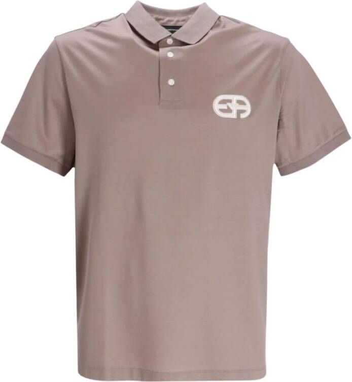 Emporio Armani Logo-Patch Button-Fastening Polo Shirt Grijs Heren