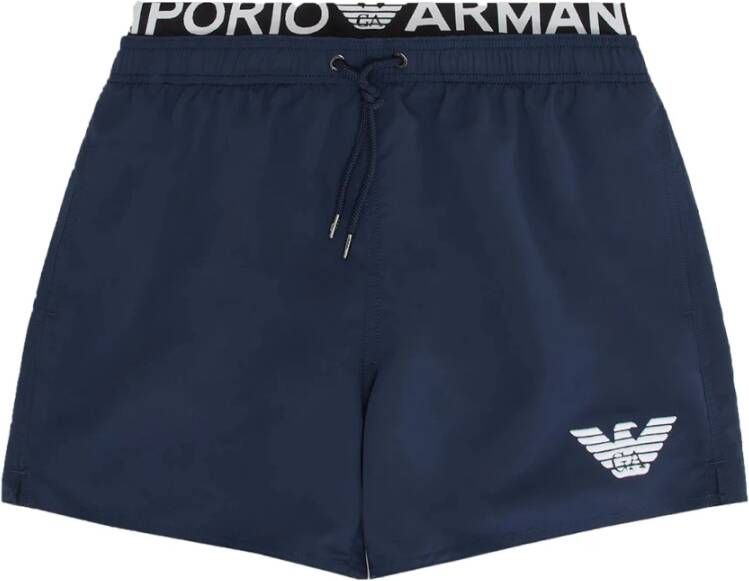 Emporio Armani Logo Taillband Logo Swim Shorts Blauw Heren