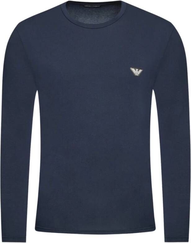 Emporio Armani Klassiek Blauw Langarmig Katoenen T-Shirt voor Heren Blue Heren