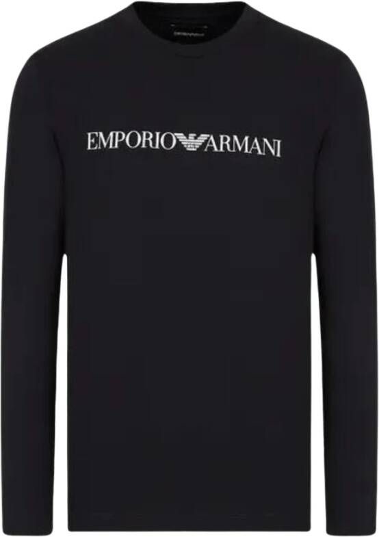 Emporio Armani Heren Slim-Fit T-Shirt van Katoen met Lange Mouwen Blue Heren