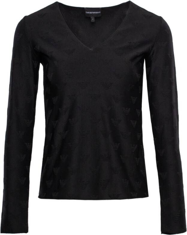 Emporio Armani Jacquard Logo V-Hals T-Shirt Black Dames