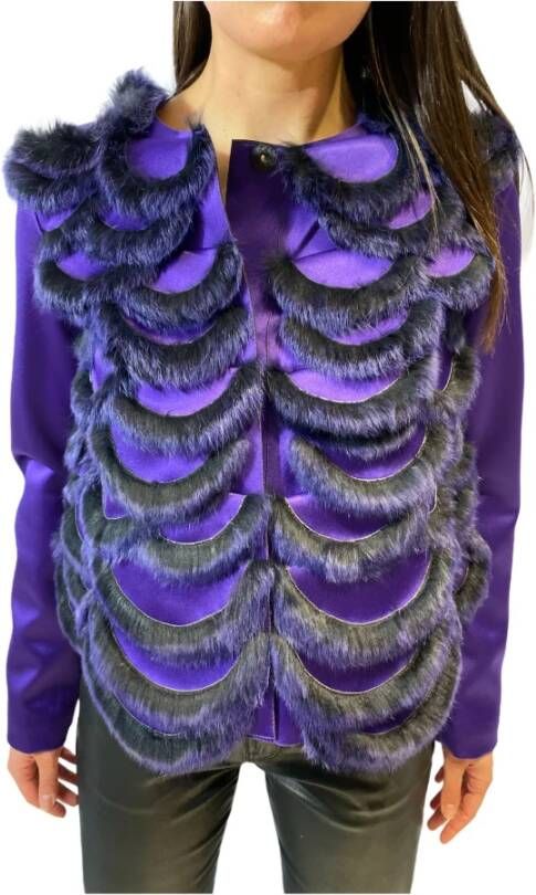 Emporio Armani Luxe Faux Fur Shearling Jas Purple Dames