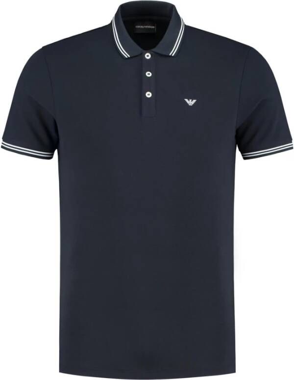 Emporio Armani Navyblauwe korte mouw katoenen jersey polo met micro adelaar borduurwerk Black Heren