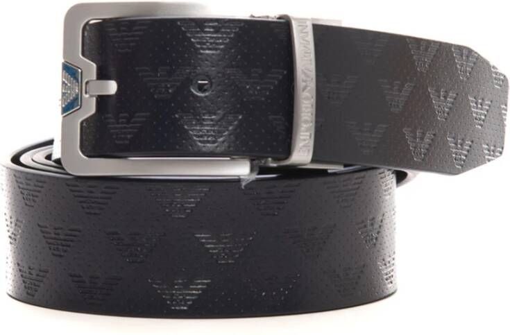 Emporio Armani Omkeerbare Logo Gesp Riem Blauw Heren