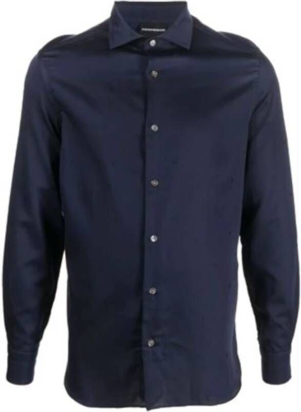 Emporio Armani Navyblauw Regular Fit Overhemd met All Over Adelaar Logo Blue Heren