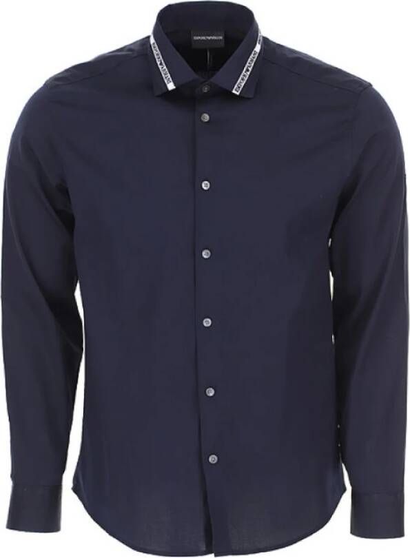 Emporio Armani Navyblauw Regular FIT Herenoverhemd Blue Heren
