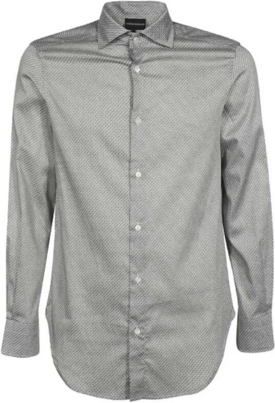 Emporio Armani Witte Regular FIT Overhemd met Zwarte Adelaarsprint All Over Gray Heren