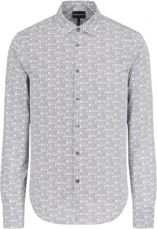 Emporio Armani Witte Slim FIT Overhemd met All Over Logo Belettering Gray Heren