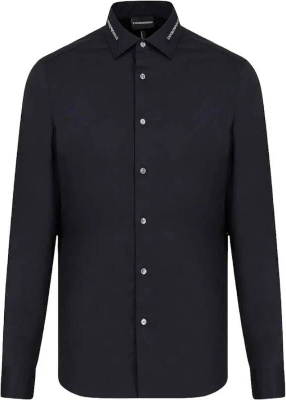 Emporio Armani Marineblauw Slim Fit Herenoverhemd Black Heren